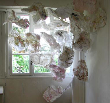 hanging papers installation